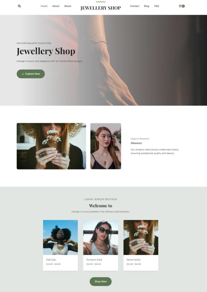 jewellery website home page